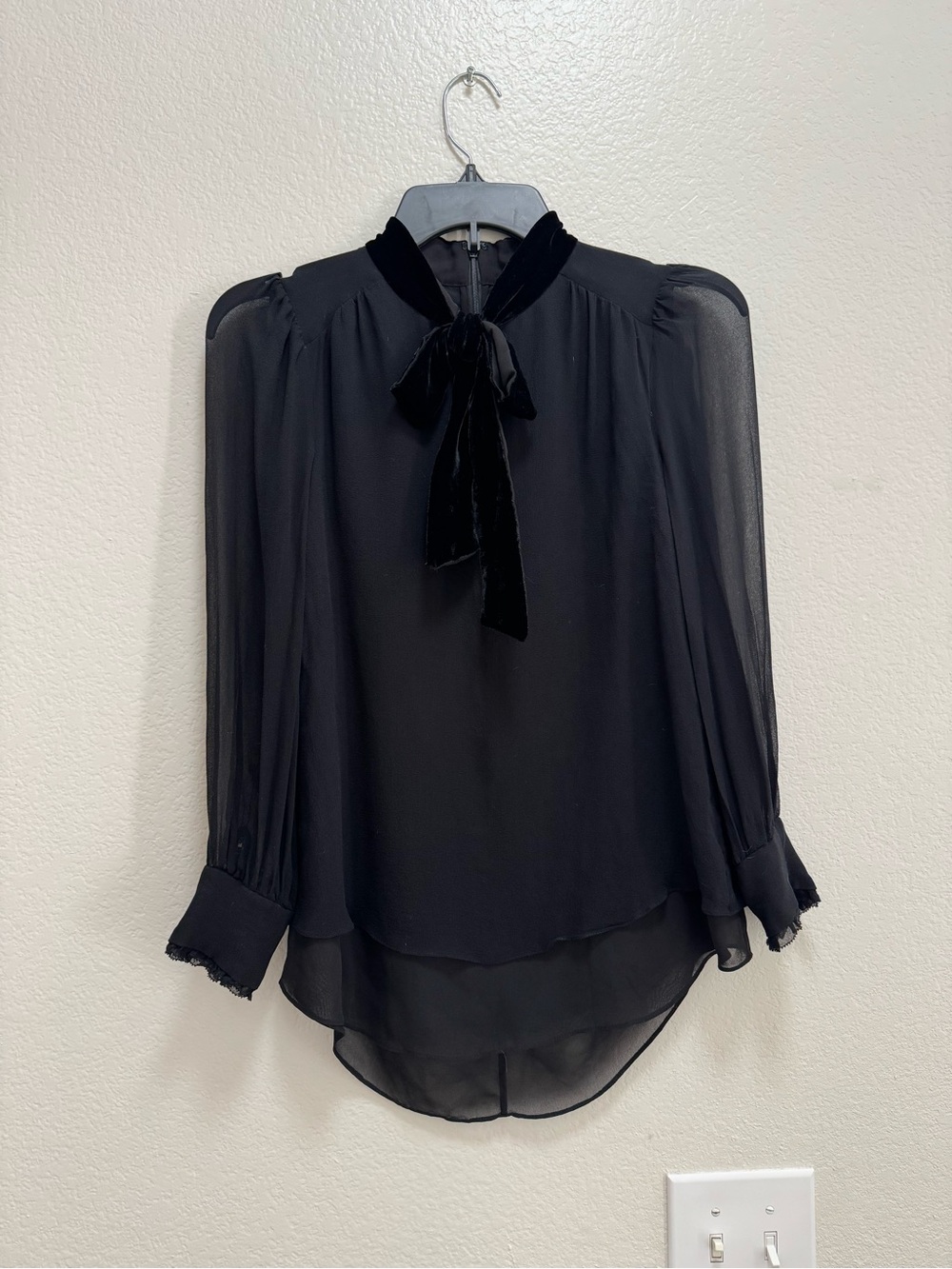 kate spade Black Velvet Tie-Neck Sheer Blouse